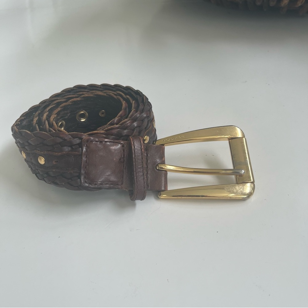 Michael Kors Brown Braided Woven Belt Sz L Gold buckle / studs 555583